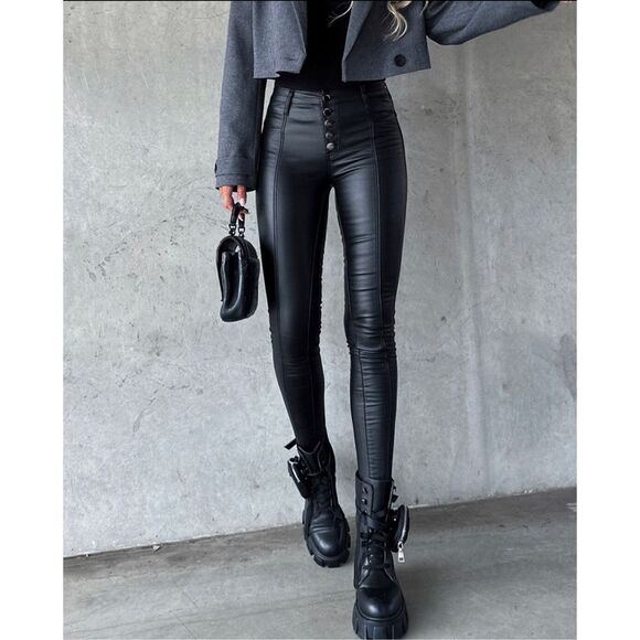 Black Patent Leather Pants - Picture 1 of 10